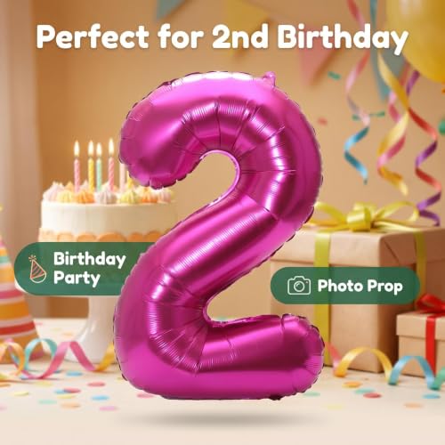 Image of YPSelected 32 Inch Large Foil Helium Number Balloon Birthday Wedding Party 0-9 (Rose Red, 2)
