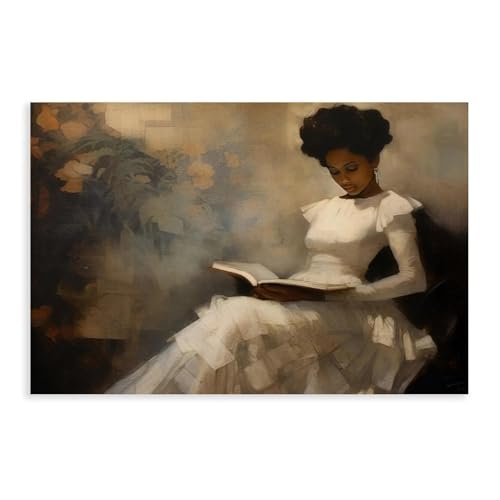 BFTIUTG Poster su tela, stile retrò, con ritratti femminili che leggono libri, decorazione artistica da parete per soggiorno, camera da letto, 60 x 90 cm