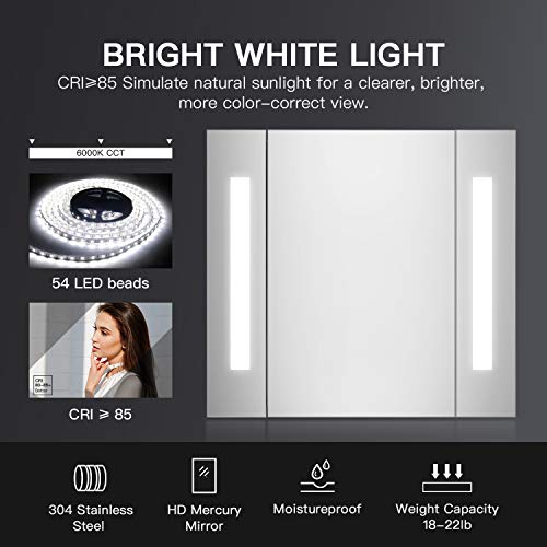 Dangjin 25 X 23 Inch Led Lighted Bathroom Medicine Cabinet With Mirror, Aluminum Surface Led Medicine Cabinet, Adjustable Glass Shelves, Waterproof And Rust-Resist, Wiring Power Supply, On/Off Button #TOP2