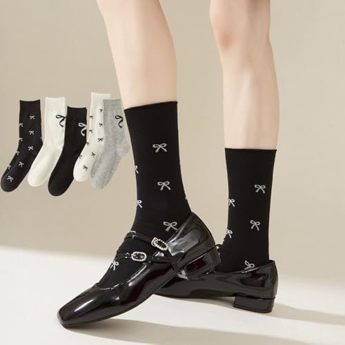 Image of Kelabia 6 Pair Cute Cotton Socks Kawaii Bear Ankle Preppy Ruffle Socks for Women Japanese Fall Vintage Crew Socks