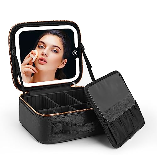 Vanmrior Travel Makeup Bag With Led Lighted Make Up Case With Mirror 3 Color Setting Cosmetic Makeup Box Organizer Vanity Case For Women Beauty Tools Accessories Case Rechargeable #TOP16