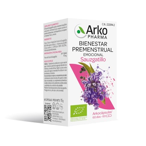 Arkopharma - Arkocápsulas Sauzgatillo Bio, 42 Cápsulas, Complemento Alimenticio con Vitex Agnus-Castus Ecológico, Bienestar Premenstrual y Equilibrio Femenino, Apto Veganos
