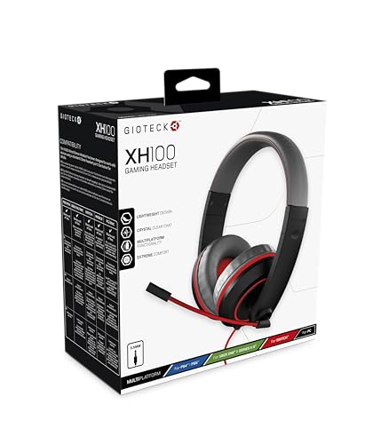 Gioteck XH100 S - Cascos Gaming, Cable Audio Jack 3,5 mm, Control de Sonido, Driver 40 mm, Cascos con Microfono para PS4, Xbox One, Nintendo Switch y PC (Rojo y Negro)