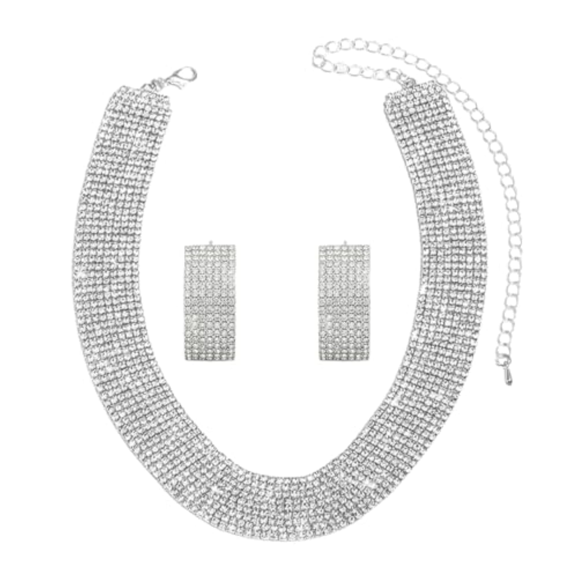 Women's Silver Plated Cubic Zirconia Studded Necklace Earrings Set