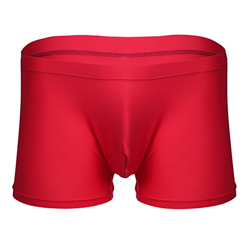 ranrann Boxer Soie Glacé Homme Sexy Caleçon Shorty Respirant Trunks Leger Slip Taille Basse Culotte Casual sous-Vêtement Boxeur Confortable Underwear M-XXL Couleur Unie Rouge M