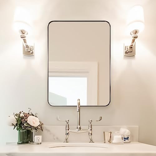 Andy Star Chrome Mirror For Bathroom, 22"X30"Metal Frame Wall Mirror, Rectangular Stainless Steel Rounded Corner Mirror With 1" Deep Set Design Hangs Horizontal Or Vertical #TOP3