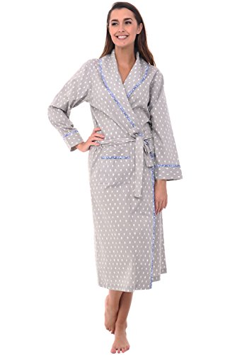 Alexander Del Rossa Women's Lightweight Cotton Kimono Robe, Summer Bathrobe, XL Grey