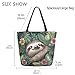 Fashion Extra Large Shoulder Tote Bag, Jungle Leaves Happy Sloth Canvas Durable Daily Weekender Handle Bag Ideal for Gym Picnic Yoga Beach Travel Kitchen Market Grocery Shopping