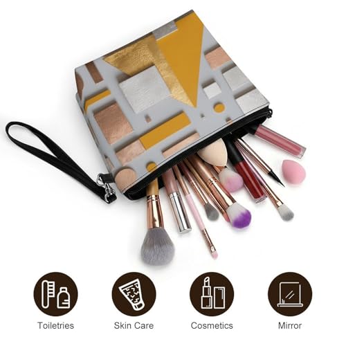 Bolsa de maquillaje geométrica, neceser de cosméticos de piel sintética con cremallera 5
