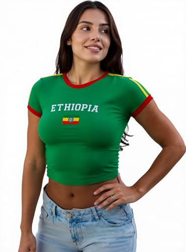 IDEWO Graphic Baby Tees for Women Jersey Short Sleeve Crop Tops Slim Fit T Shirt Vintage Summer Going Out Shirt (US, Alpha, Small, Regular, Regular, Ethiopia)