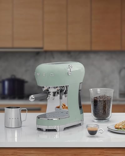 Image of Smeg Manual Espresso Machine with Steam Wand, 15 Bars of Pressure, Stainless Steel Porta Filter, Passive Cup Warmer, User Friendly Controls, and Measuring Scoop Tamper Made in Italy (Pastel Green)