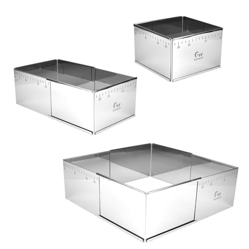 Guowall Adjustable Square Cake Mould, Stainless Steel Expandable Rectangular Baking Frame, Cake Tin for Mousse Cakes Tiramisu - Image 2