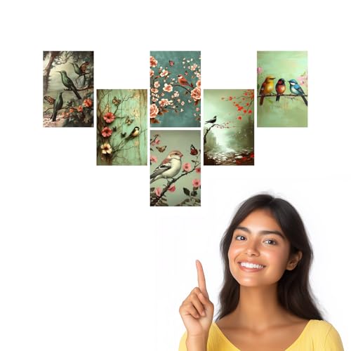 Image of SiddArtify Bird Wall Art Poster Print Set - Vintage Floral Bird Prints for Living Room Bedroom Decor - Set of 2-4x6 Inch - Board (Pack of 6) - Sticker (Pack of 6)