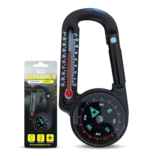 SnowlyPEAK Mini Compass Thermometer Keychain – Clip-On Carabiner for Hiking,