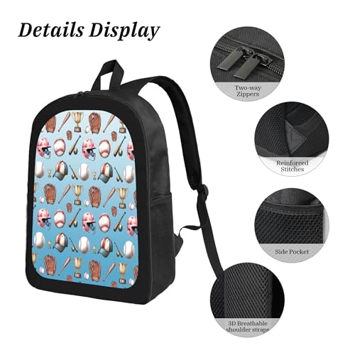 3PCS Backpack for Women Men With Lunch Box Pencil Bag 17 Inch Lightweight Adjustable Strap Back Pack 3 In 1 Set Blue Sports Baseball Casual Daypack Unisex fit Travel Work Camping4