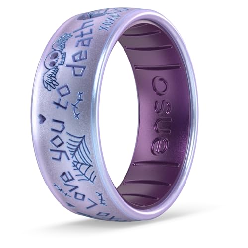 Enso Rings Nightmare Before Christmas Silicone Ring - Comfortable and Flexible Design - Love You To Death - Moonstone/Amethyst - Size 7