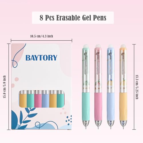 BAYTORY 8 bolígrafos gel borrables retractiles 0.5 mm miniatura 2