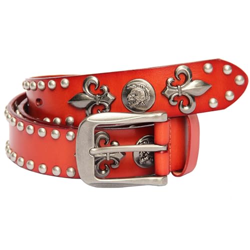 Vintage Retro Studded Casual Cowhide Leather Belts, Metal Skull Cross Skull Belt with Buckle for Women Men Jeans Dresses