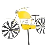 Garden Spinner Stake Decoration, Americana Motorcycle Garden Spinner, Vintage Style Stake Decoration, Rustic Yellow with Antiqued Finish, Wind Spinners Outdoor | Windmill Decor Outdoor