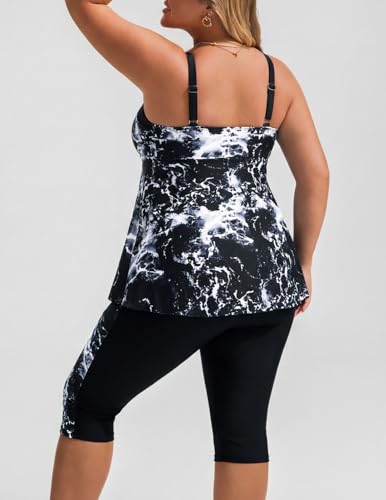 Hanna Nikole Tankini Damen Große Größe Bauchweg Bademode Push Up Tankini Zweiteiliger Set Hohe Taille Sommer Badeanzüge Tankini Oberteil mit Badeshorts 2