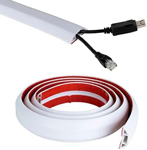 6.5ft Floor Cord Cover Cable Protector, Strong Self-Adhesive Rubber Wire Management Organizer Hider - Extension Protect Cords and Prevent Trip Hazard, Wall Cord Cavity for Home Office Outdoor (White)