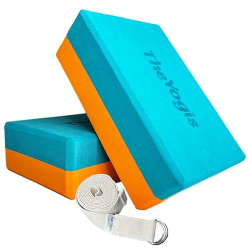 Image of The Yogis Yoga Blocks Set of 2 High Density Foam for Stretching, Balancing Premium Yoga Accessories for Women & Men Extra Large Size 3x6x9 inches with belt
