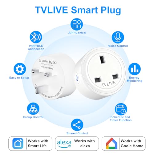 Smart Plug, TVLIVE 2 Pack Smart Plugs that Work with Alexa (Echo, Echo Dot), Google Home Voice Control, Energy Monitoring, Remote Control, Timer & Schedule, smart wifi plug socket UK, No Hub Required - Image 3