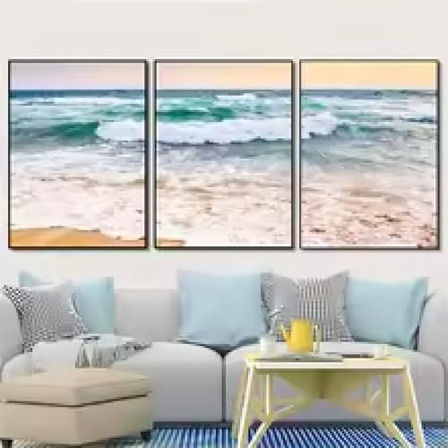 Tableau triptyque mer et plage de 50x70cm sans cadre pour salon - 3