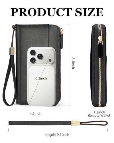 Image of Large Wallet for Women, Clutch Wallet with Passport Holder | RFID Wallet for Women, Zipper Clutch Purse, Passport Holder for Travel, Multiple Card Slots, Phone Pocket, Wristlet Strap