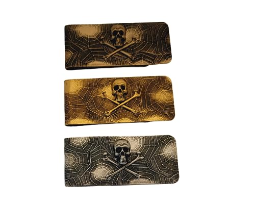 Handmade Embossed Brass Skull And Crossbones Money Clip2