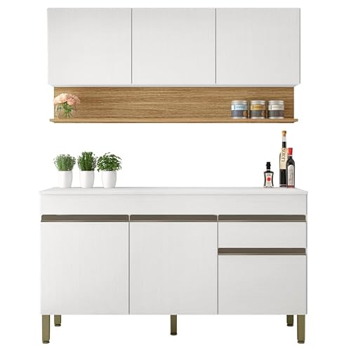 KITS PARANA Cuisine Equipée 6 Portes 1 Tiroir Chêne et Blanc Largeur 150 cm