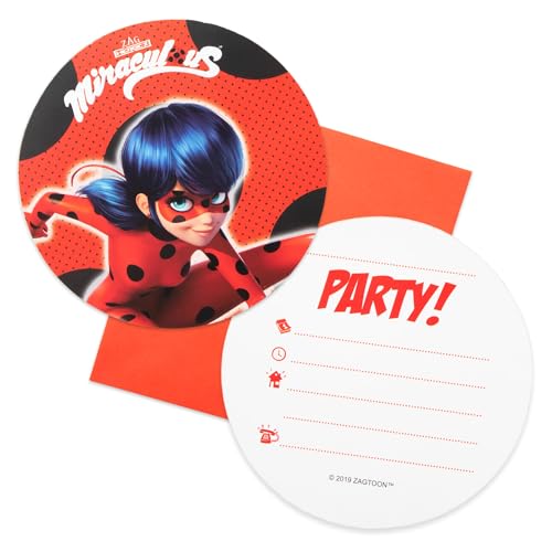 Procos 91351 - Einladungen & Umschläge jeweils 6 Stück Miraculous Ladybug Kindergeburtstag