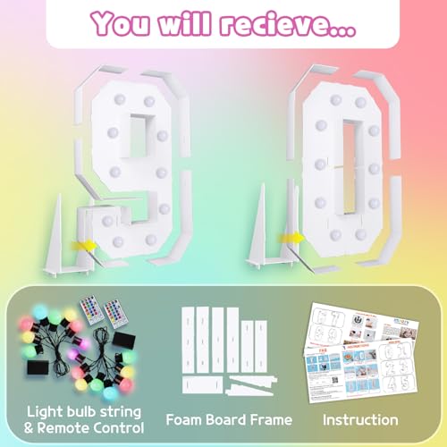 Image of Imprsv Colorful 4FT Marquee Numbers Light up Numbers 90 Birthday Decoration