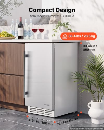 Image of VEVOR Outdoor Beverage Refrigerator, 15 Inch Undercounter Drink Fridge