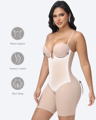 Strapless Shapewear for Women Backless Bodysuit Tummy Control Built-in Bra Low Back Deep U Plunge Body Shaper2