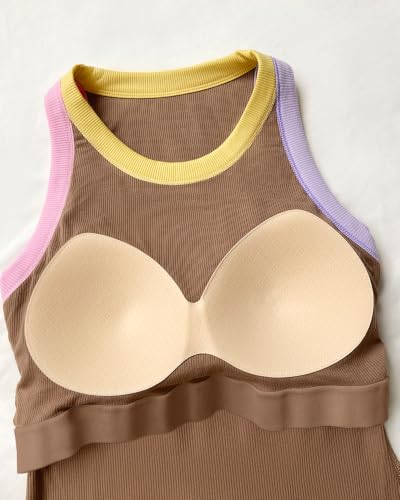 Image of CHICME Womens Sleeveless Ribbed Built in Bra Tank Tops