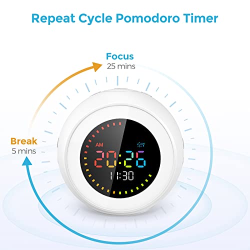 Reacher Digital Visual Timer Alarm Clock For Kids, Productivity Timer With Repeat Cycle Pomodoro Countdown Timer, Ac Powered Alarm Clock With Dimmable Rainbow Display, 6 Natural Sound For Bedroom #TOP4