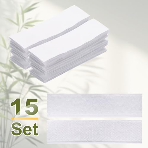 Image of HARFINGTON 15set Hook and Loop Strips with Adhesive 1 inchx4 inch Double Sided Hook and Loop Tape Nylon Self Sticky Fastener for Home Office Car, White