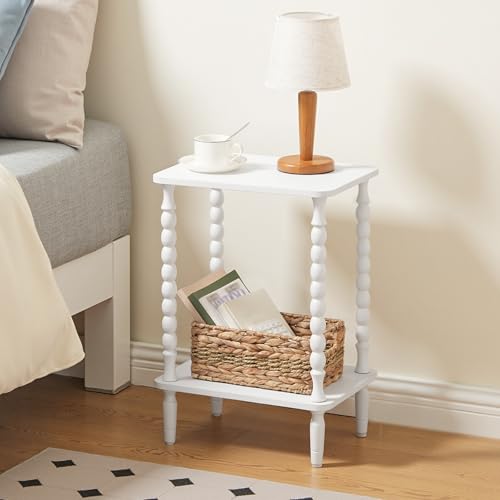 Image of HOOBRO End Table, 2-Tier Small Side Table with Spindle Legs, Nightstand with Storage Shelves, Sofa Side Table, for Small Space, Living Room, Bedroom, White WT189BZ01