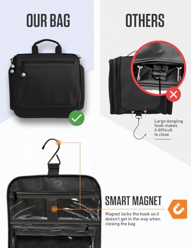 Image of VENTURE 4TH Hanging Travel Toiletry Bag, 18 Compartments - Black | Hangs on rails, hooks or doors; stands upright. Removable TSA pouch. Water-resistant Nylon 290D Twill, reinforced stitching.