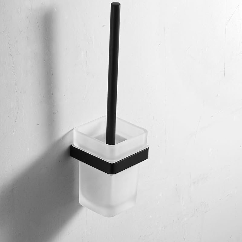 Escobilla para el Inodoro con Soporte, Escobillero De Pared Mango Largo Limpieza Modelo D Negro