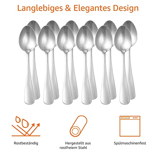Amazon Basics Esslöffel aus Edelstahl, spülmaschinenfest, mit rundem Rand, große Esslöffel, 20,1 cm, 12er-Pack, Silber