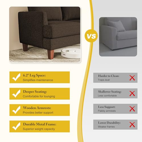 Image of Busaurus 3 Seater Sofa Couch with Deep Seats, 89 inch Mid Century Modern Upholstered Sofa with Armrests, Comfy Couches for Living Room, Bedroom and Office, Linen Fabric Apartment Couch (Linen Brown)