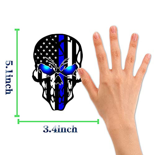Image of 2 Pack Car Decals Stickers Skull Reflective US Flag with Thin Blue Line, Honoring Police Law Enforcement Vinyl Stickers Van Trucks Women Men Motorcycle Laptop Decals Skateboard Bike Bumper Window