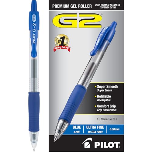 Image of Pilot G2 Retractable Premium Gel Ink Roller Ball Pens, Ultra Fine Point, Blue Ink, Dozen Box (31278)