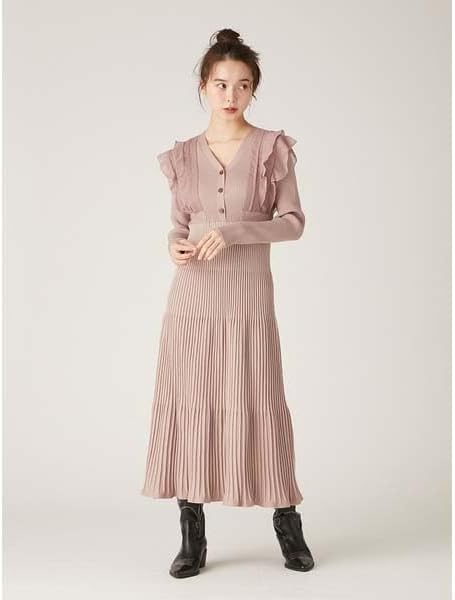 Amazon.co.jp: [リリーブラウン] シフォンドッキングニットワンピース