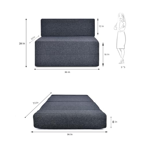 Image of Foldable One Seater Sofa Bed 3 x 6 Ft Jute Fabric Washable Cover Convertible Sofa Bed for Home & Office, Guest Room (Finish Color - Black - Pre-Assembled)