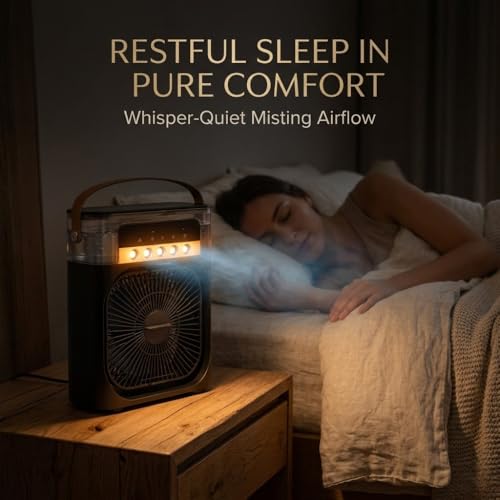 Image of Drumstone 𝟏𝟓-𝐘𝐚𝐫 𝐋𝐨𝐧𝐠-𝐋𝐢𝐟𝐞 𝐖𝐚𝐫𝐚𝐧𝐭𝐲, Mini Portable Air Cooler, Personal Cooling Fan with Adjustable Spray Function and LED Light, Compact Evaporative Cooler for Table Desk & Travel