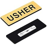 Sabary 30 Pack Usher Badges for Church, Round Corner Acrylic Usher Name Tags with Pins for Uniform Clothes Church Gatherings, 1 x 3 Inch(Black, Gold)