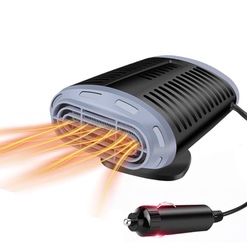 Jaaduem Calentador de Coche 12V, 2 en 1 Calentador y Ventilador Rotación 360° Grados, 150W Calentador De Coche Portátil para Coche, Desempañador de Parabrisas Calefactor para Coche